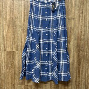 Polo Ralph Lauren Blue and White Plaid Midi Skirt NWT